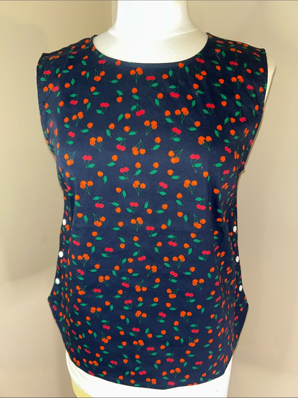 1901 Navy Cherry-Print Sleeveless Top